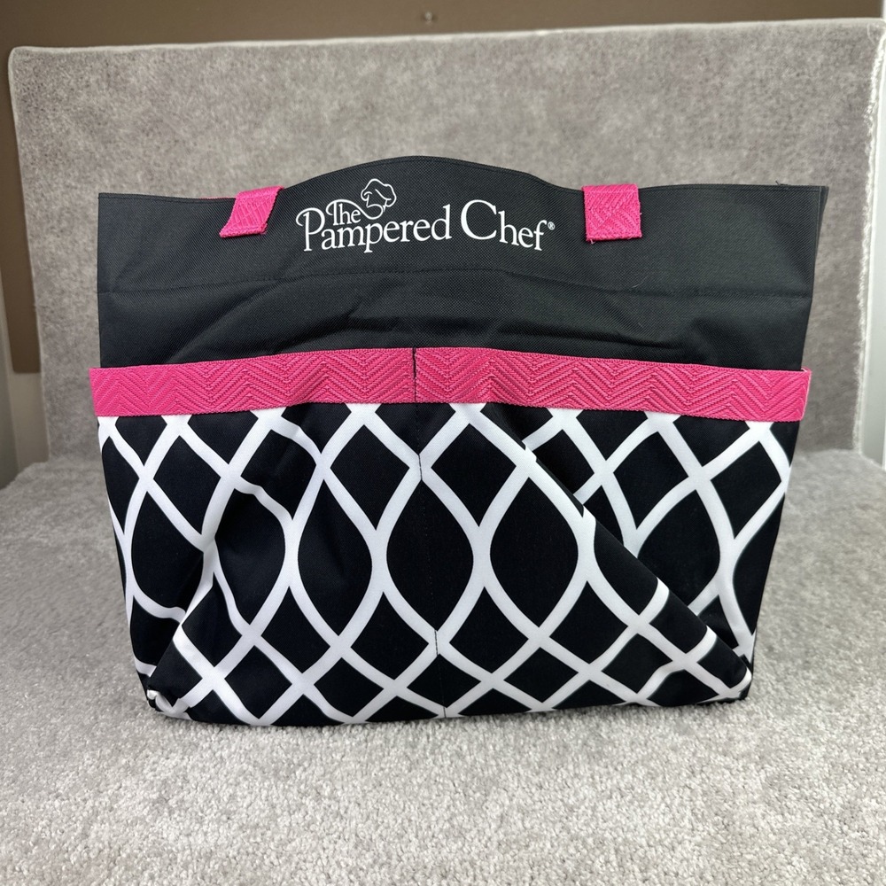 Pampered Chef XL Heavy Duty Consultant Divided Pink White‎ & Black Tote Bag